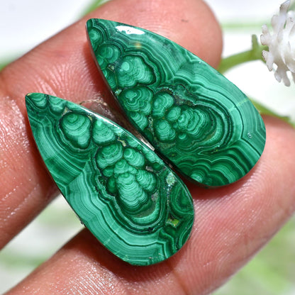 High-Quality Malachite Gemstone Earrings Pair – Pear Shaped Matching Gems