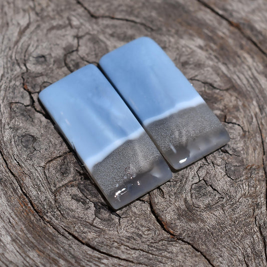 Owyhee Blue Opal Gemstone Pair - Rectangle Shaped Matching Earring Pair