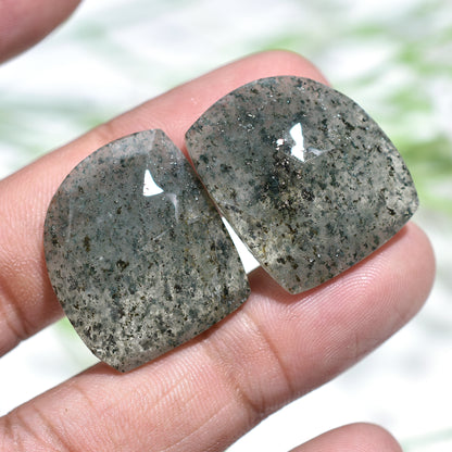 Rare Moss Black Rutile Agate Set– Glossy Faceted Rose Cut Gemstone Pair for Wholesale Jewelry