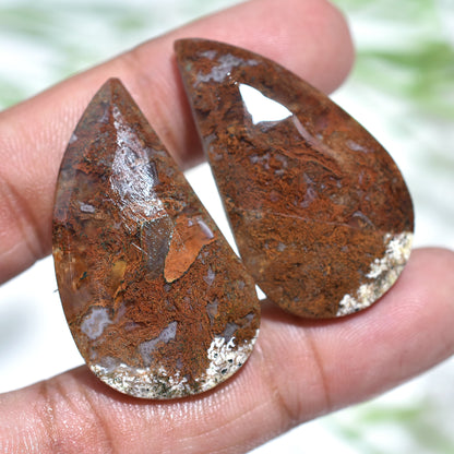 Earthy Moss Agate Gemstone Pair – Wholesale Faceted Rose Cut Stones for Jewelry