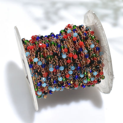 Multi-Color Disco Hydro Faceted Beads Rosary Chain – Wholesale Rose Gold Plated Links for Designers
