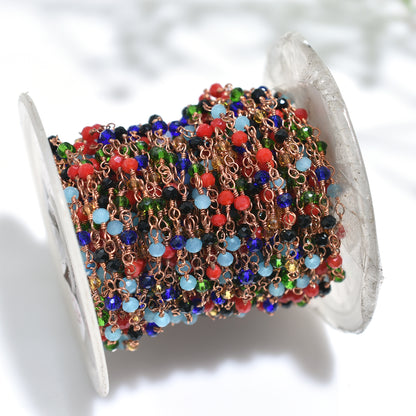 Multi-Color Disco Hydro Faceted Beads Rosary Chain – Wholesale Rose Gold Plated Links for Designers
