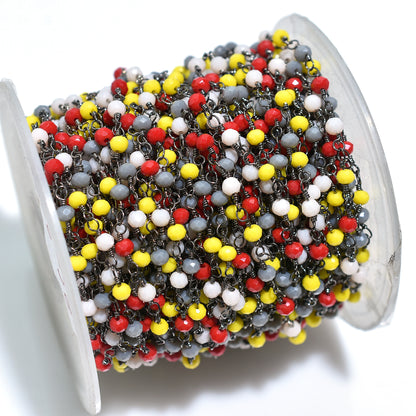 Vibrant Rosary Chain with Black Plating - Wholesale Multi Color Gemstone Beads Bulk Lot