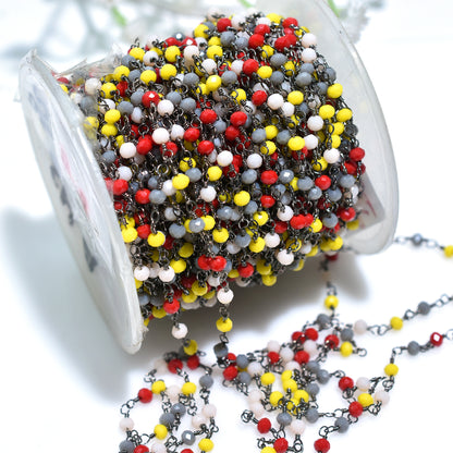 Vibrant Rosary Chain with Black Plating - Wholesale Multi Color Gemstone Beads Bulk Lot