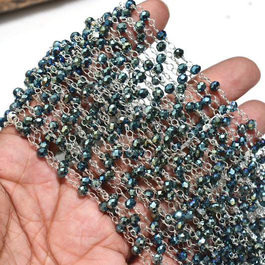 Beautiful Pyrite Hydro Rosary Chain with Silver Coating - Silver Plating Gemstone Chain Lot