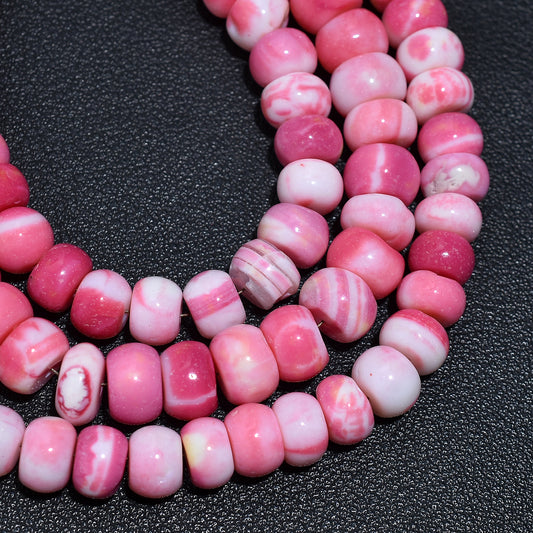 Bright Pink Opal Rondelle Gemstone Beads, Wholesale Smooth Bead Strand For DIY Jewelry