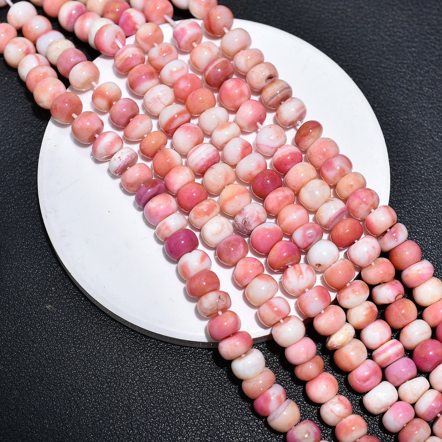 Dark & Pastel Pink Opal Gemstone Beads – Smooth Rondelle Beads for Delicate Jewelry