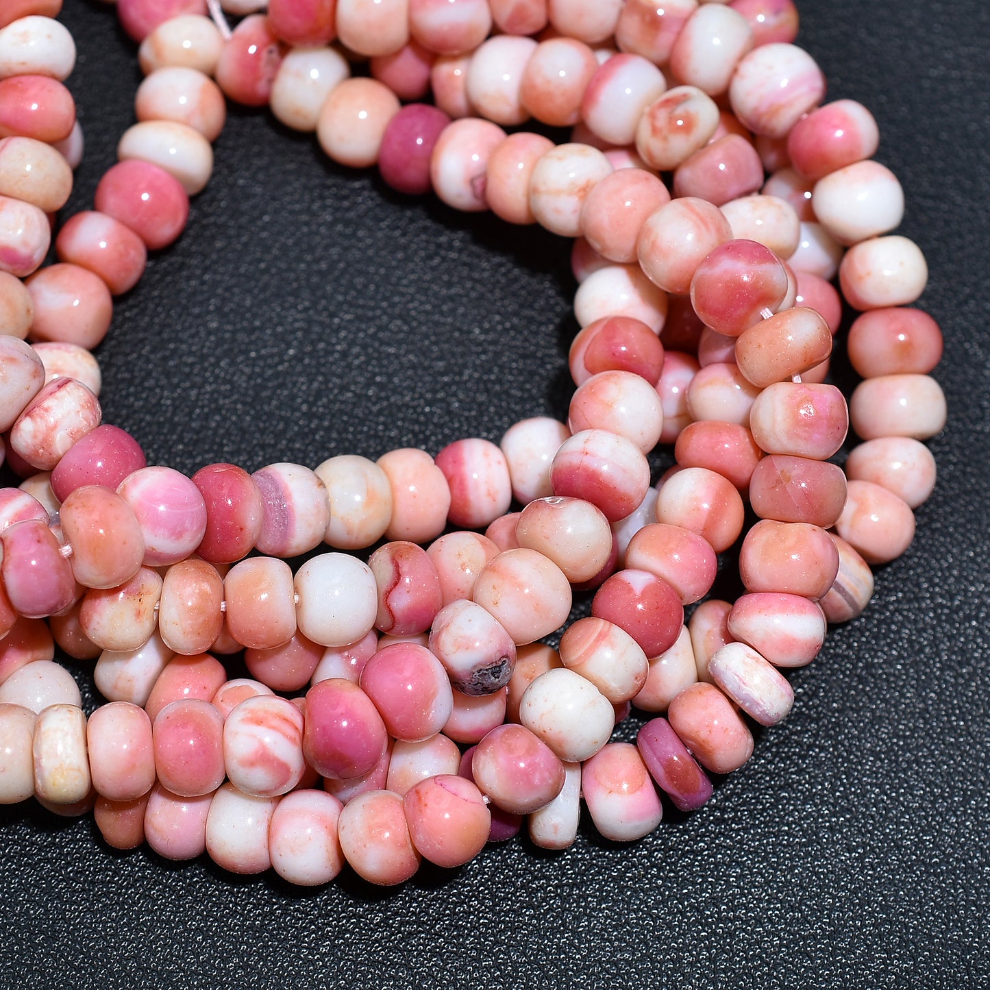 Dark & Pastel Pink Opal Gemstone Beads – Smooth Rondelle Beads for Delicate Jewelry