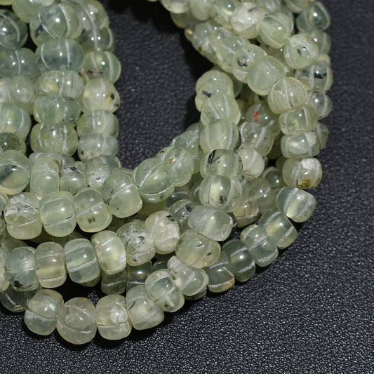 Green Dew Prehnite Petal Melons Beads- Wholesale Carved Tiny Gemstones Strand
