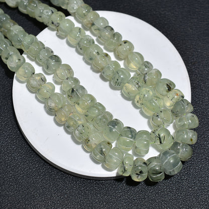 Green Dew Prehnite Petal Melons Beads- Wholesale Carved Tiny Gemstones Strand