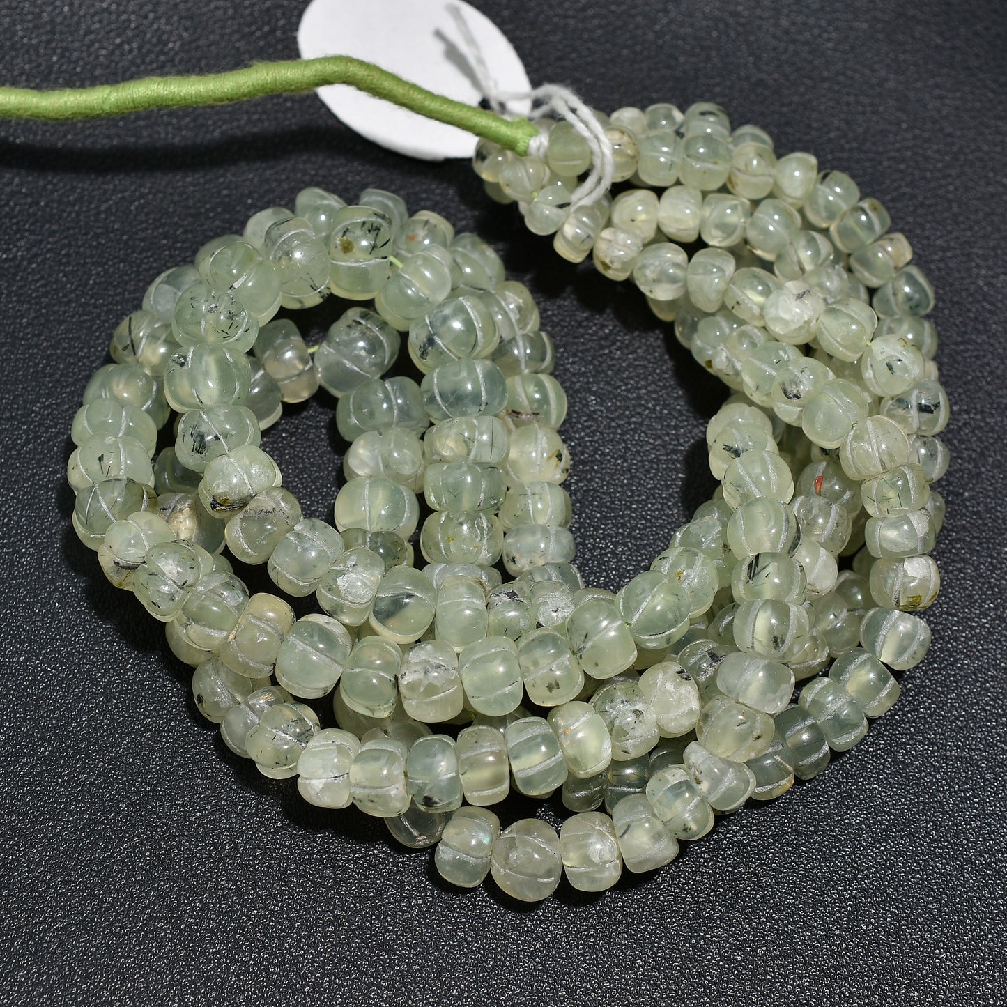 Green Dew Prehnite Petal Melons Beads- Wholesale Carved Tiny Gemstones Strand