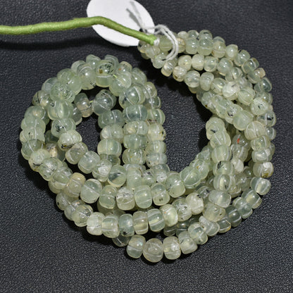 Green Dew Prehnite Petal Melons Beads- Wholesale Carved Tiny Gemstones Strand