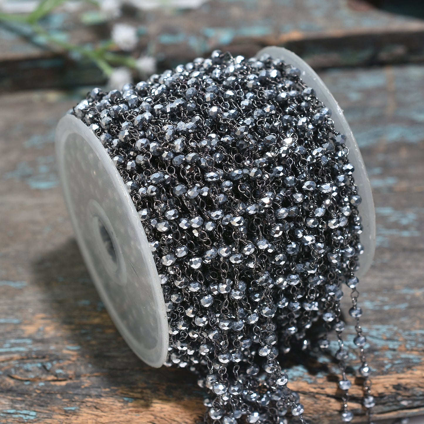 Sparkling Pyrite and Hydro Rosary - Wholesale Black Plating Gemstones Linking Chain for Crafts