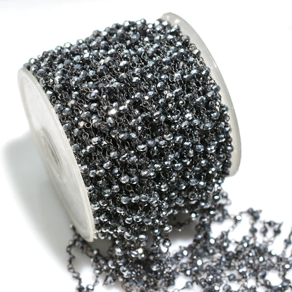 Sparkling Pyrite and Hydro Rosary - Wholesale Black Plating Gemstones Linking Chain for Crafts