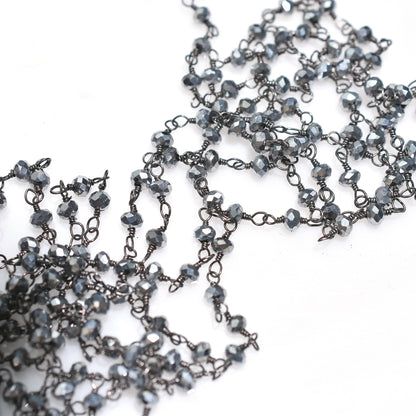 Sparkling Pyrite and Hydro Rosary - Wholesale Black Plating Gemstones Linking Chain for Crafts