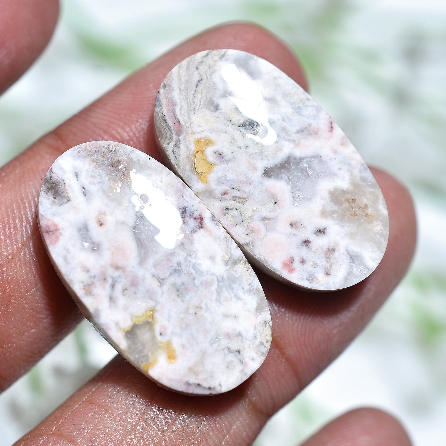 Natural Rosetta Jasper Gemstone Pair – Hand-Polished Matching Stones for Earrings