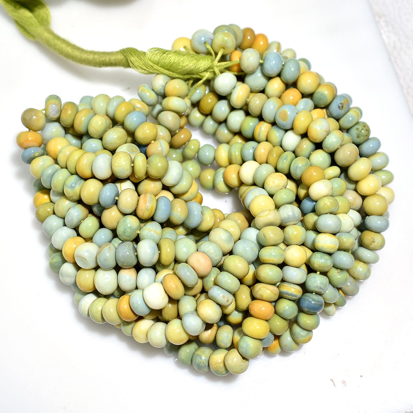 Bright Lemon Green Opal Gemstone Beads – 16 Inch Smooth Rondelle Wholesale Strand For Custom Jewelry