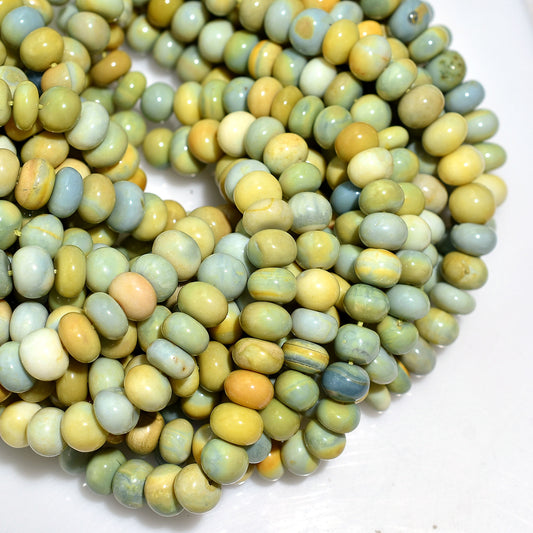 Bright Lemon Green Opal Gemstone Beads – 16 Inch Smooth Rondelle Wholesale Strand For Custom Jewelry